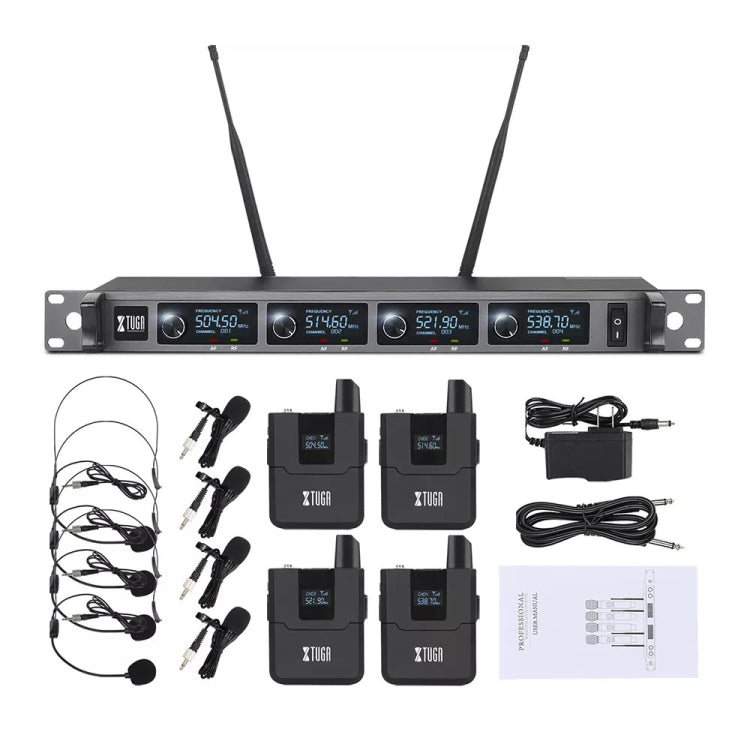 XTUGA A140-B Wireless Microphone System 4 BodyPack Headset Lavalier Microphone(AU Plug) - Microphone by XTUGA | Online Shopping South Africa | PMC Jewellery | Buy Now Pay Later Mobicred