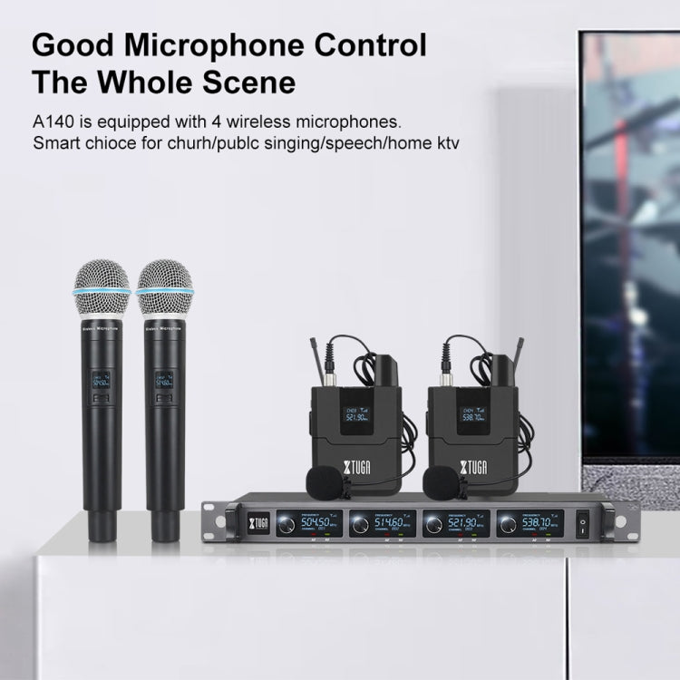 XTUGA A140-H Wireless Microphone System 4 Channel UHF Handheld Microphone(UK Plug) - Microphone by XTUGA | Online Shopping South Africa | PMC TechLife | Buy Now Pay Later Mobicred