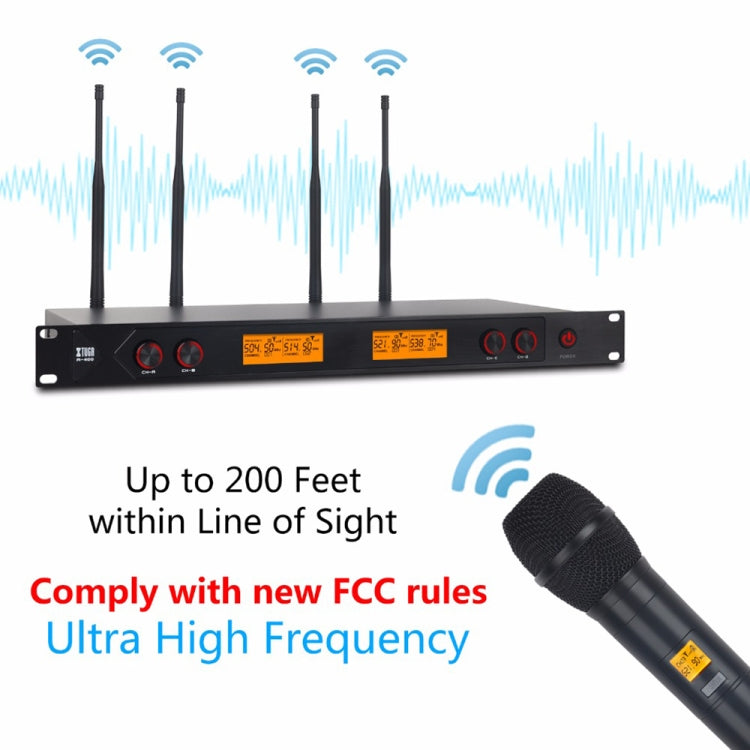XTUGA A400-HB Professional 4-Channel UHF Wireless Microphone System with 2 Handheld & 2 Headset Microphone(US Plug) - Microphone by XTUGA | Online Shopping South Africa | PMC TechLife | Buy Now Pay Later Mobicred