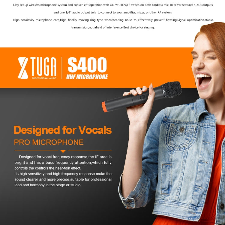 XTUGA S400 Professional 4-Channel UHF Wireless Microphone System with 4 Handheld Microphone(EU Plug) - Microphone by XTUGA | Online Shopping South Africa | PMC Jewellery | Buy Now Pay Later Mobicred