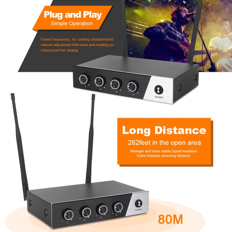 XTUGA S400 Professional 4-Channel UHF Wireless Microphone System with 4 Handheld Microphone(US Plug) - Microphone by XTUGA | Online Shopping South Africa | PMC TechLife | Buy Now Pay Later Mobicred