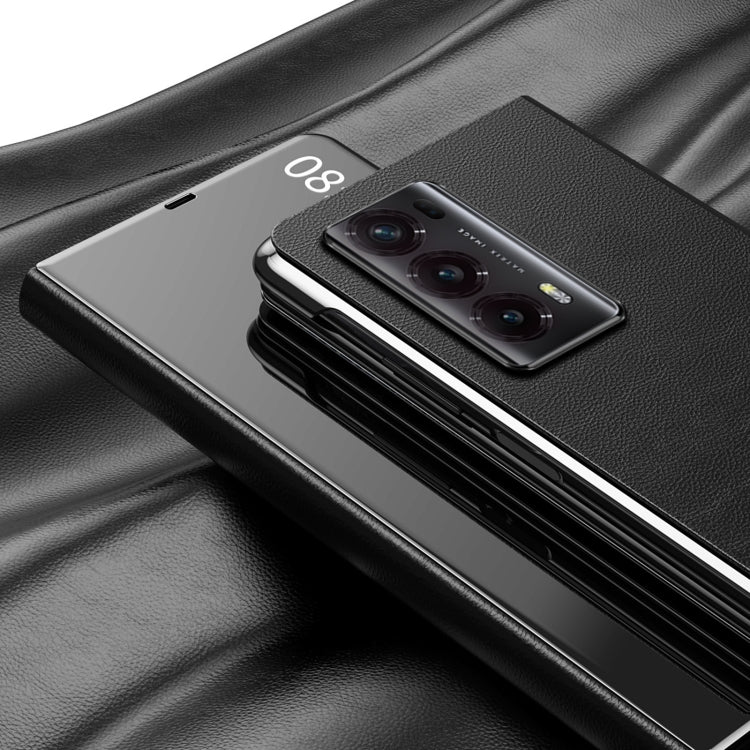 For Honor Magic V2 Electroplated Mirror Protective Phone Case with Holder(Black) - Honor Cases by PMC TechLife | Online Shopping South Africa | PMC TechLife | Buy Now Pay Later Mobicred