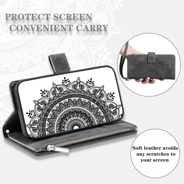 For iPhone 16e Multi-Card Totem Zipper Leather Phone Case(Grey) - free shipping - PMC TechLife - Order now!