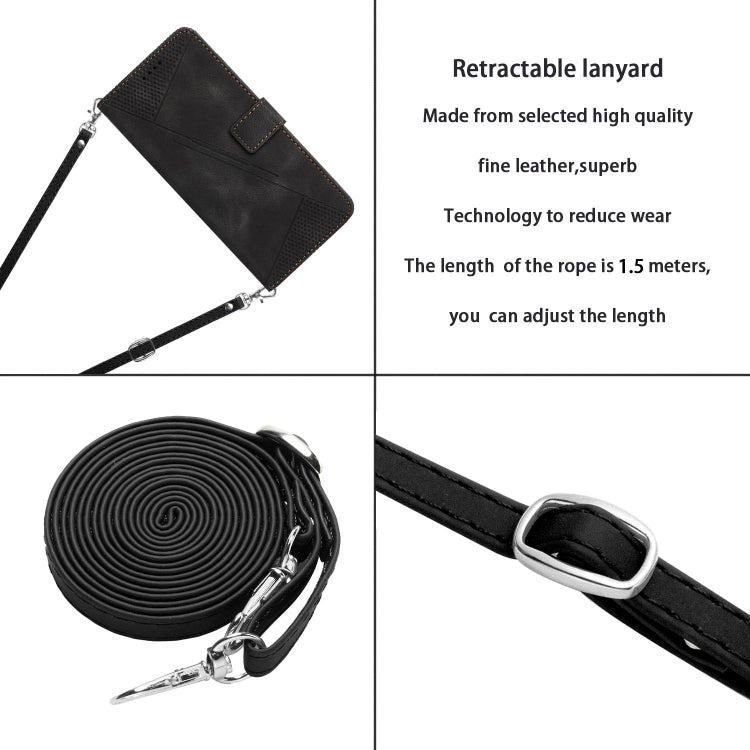 For Motorola Edge 2024 Dream Triangle Leather Phone Case with Lanyard(Black) - Motorola Cases by PMC Jewellery | Online Shopping South Africa | PMC Jewellery | Buy Now Pay Later Mobicred