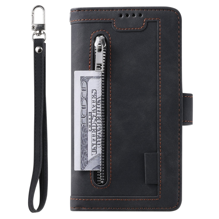 For iPhone 16 Pro Max Nine Card Zipper Bag Leather Phone Case with Lanyard(Black) - iPhone 16 Pro Max Cases by PMC Jewellery | Online Shopping South Africa | PMC Jewellery | Buy Now Pay Later Mobicred