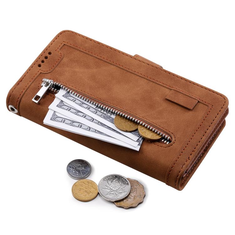For iPhone 16e Nine Card Zipper Bag Leather Phone Case with Lanyard(Brown) - free shipping - PMC TechLife - Order now!