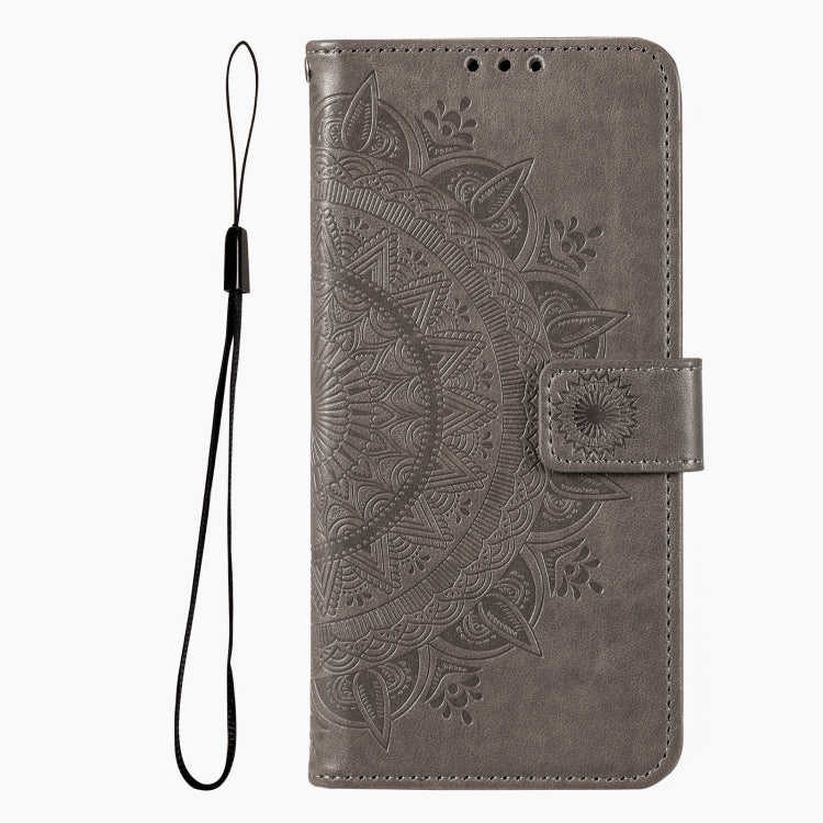 For iPhone 16 Pro Max Totem Flower Embossed Leather Phone Case(Grey) - iPhone 16 Pro Max Cases by PMC TechLife | Online Shopping South Africa | PMC TechLife | Buy Now Pay Later Mobicred