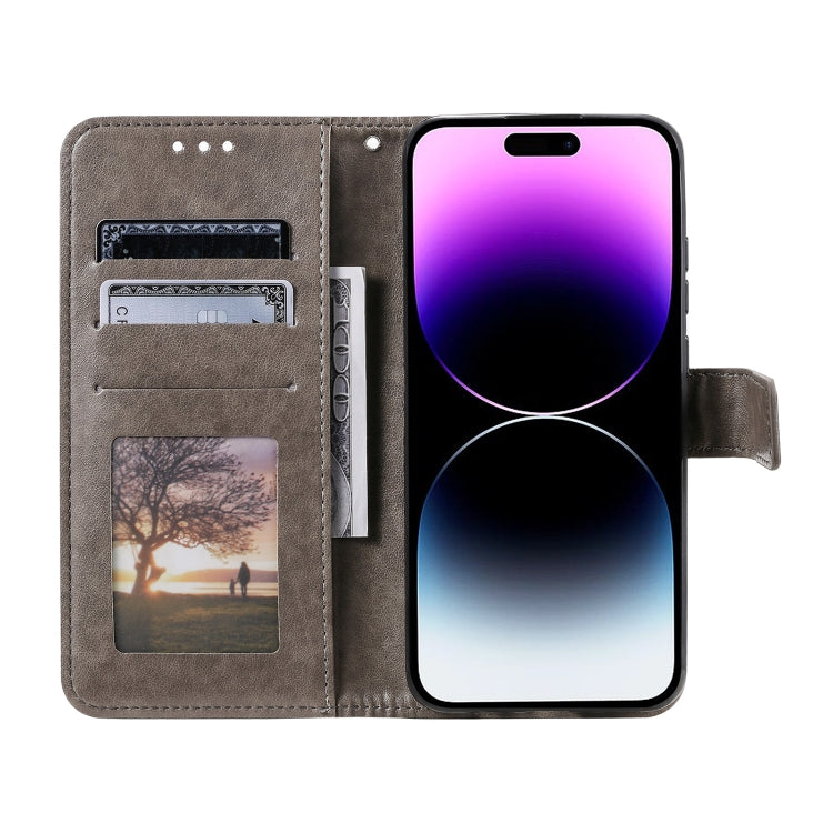 For iPhone 16 Pro Max Totem Flower Embossed Leather Phone Case(Grey) - iPhone 16 Pro Max Cases by PMC TechLife | Online Shopping South Africa | PMC TechLife | Buy Now Pay Later Mobicred