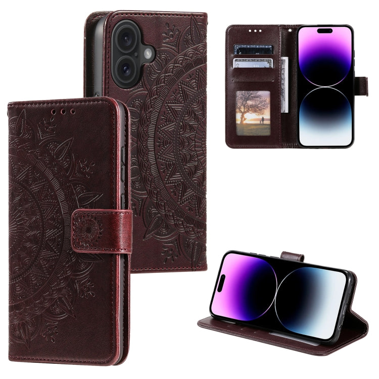 For iPhone 16 Plus Totem Flower Embossed Leather Phone Case(Brown) - iPhone 16 Plus Cases by PMC Jewellery | Online Shopping South Africa | PMC Jewellery | Buy Now Pay Later Mobicred