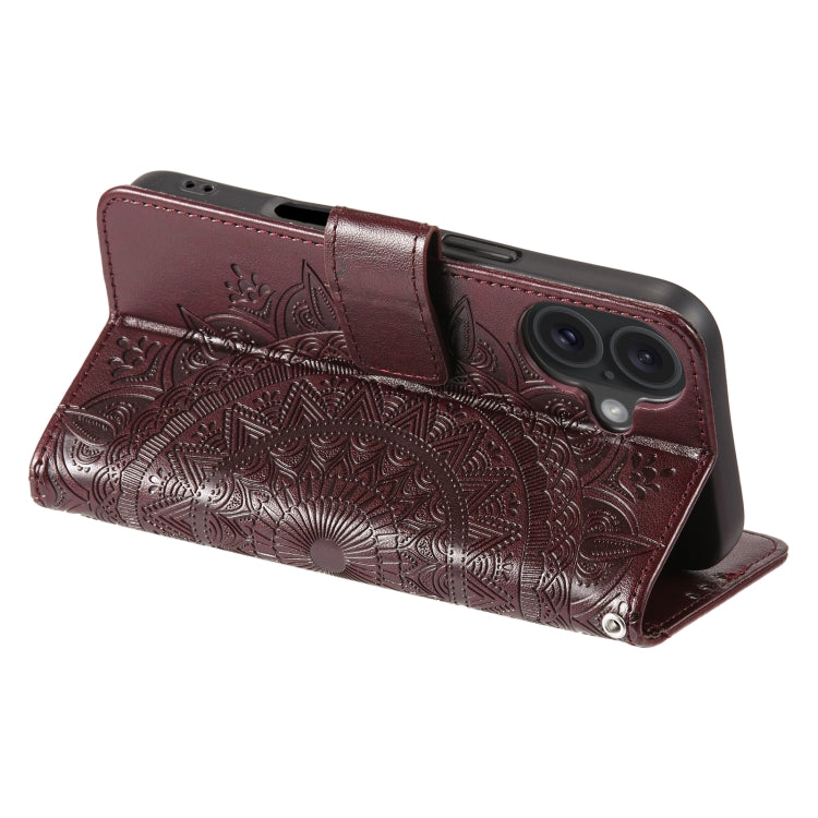 For iPhone 16 Plus Totem Flower Embossed Leather Phone Case(Brown) - iPhone 16 Plus Cases by PMC Jewellery | Online Shopping South Africa | PMC Jewellery | Buy Now Pay Later Mobicred