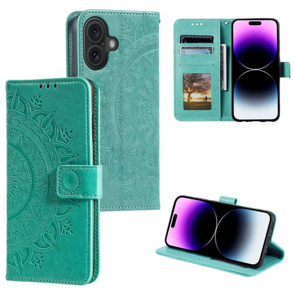 For iPhone 16 Totem Flower Embossed Leather Phone Case(Green) - iPhone 16 Cases by PMC Jewellery | Online Shopping South Africa | PMC Jewellery | Buy Now Pay Later Mobicred