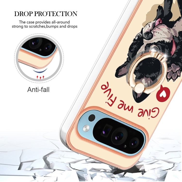 For Google Pixel 9 / 9 Pro Electroplating Dual-side IMD Phone Case with Ring Holder(Lucky Dog) - Google Cases by PMC Jewellery | Online Shopping South Africa | PMC Jewellery | Buy Now Pay Later Mobicred