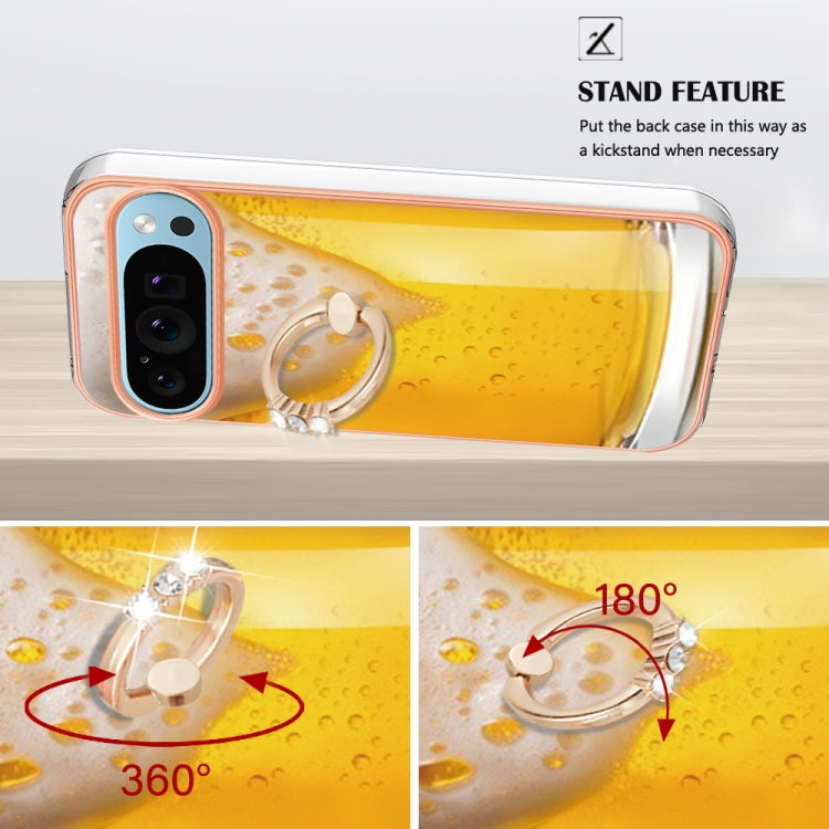 For Google Pixel 9 / 9 Pro Electroplating Dual-side IMD Phone Case with Ring Holder(Draft Beer) - Google Cases by PMC TechLife | Online Shopping South Africa | PMC TechLife | Buy Now Pay Later Mobicred