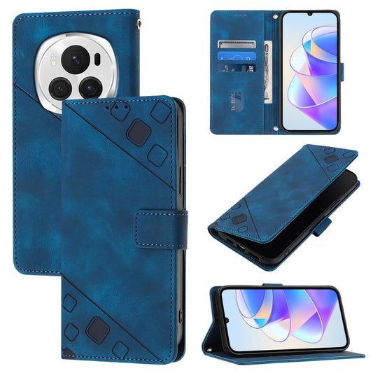 For Honor Magic6 Pro 5G Global Skin-feel Embossed Leather Phone Case(Blue) - Honor Cases by PMC Jewellery | Online Shopping South Africa | PMC Jewellery | Buy Now Pay Later Mobicred