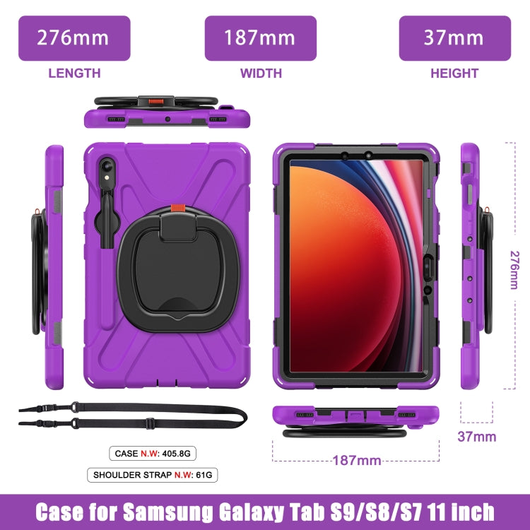 For Samsung Galaxy Tab S9 / S8 / S7 Silicone Hybrid PC Tablet Case with Holder & Shoulder Strap(Purple) - Other Galaxy Tab PC by PMC Jewellery | Online Shopping South Africa | PMC Jewellery | Buy Now Pay Later Mobicred