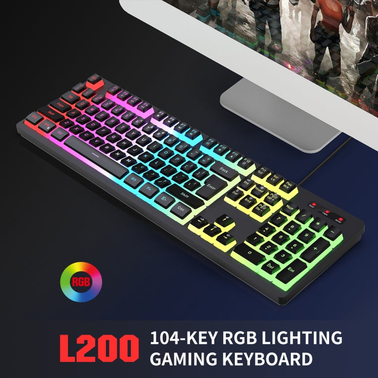 HXSJ L200+X100 Wired RGB Backlit Keyboard and Mouse Set 104 Pudding Key Caps + 3600DPI Mouse(White) - Wired Keyboard by HXSJ | Online Shopping South Africa | PMC Jewellery | Buy Now Pay Later Mobicred