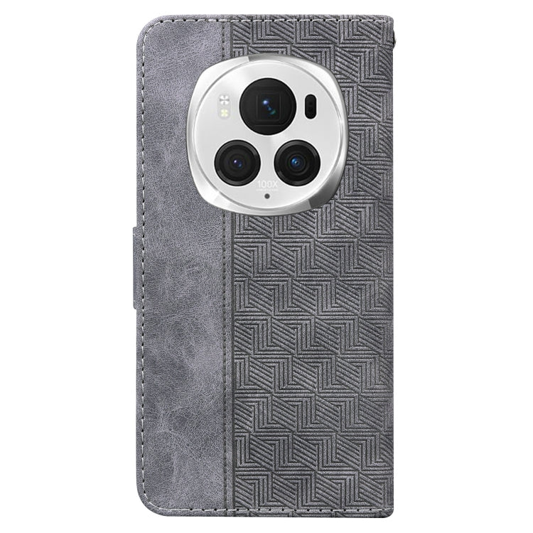 For Honor Magic6 Pro Geometric Embossed Leather Phone Case(Grey) - Honor Cases by PMC Jewellery | Online Shopping South Africa | PMC Jewellery | Buy Now Pay Later Mobicred