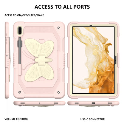 For Samsung Galaxy Tab S9+ Butterfly Kickstand Heavy Duty Hard Rugged Tablet Case(Beige+Rose Pink) - Galaxy Tab S9+ Cases by PMC Jewellery | Online Shopping South Africa | PMC Jewellery | Buy Now Pay Later Mobicred