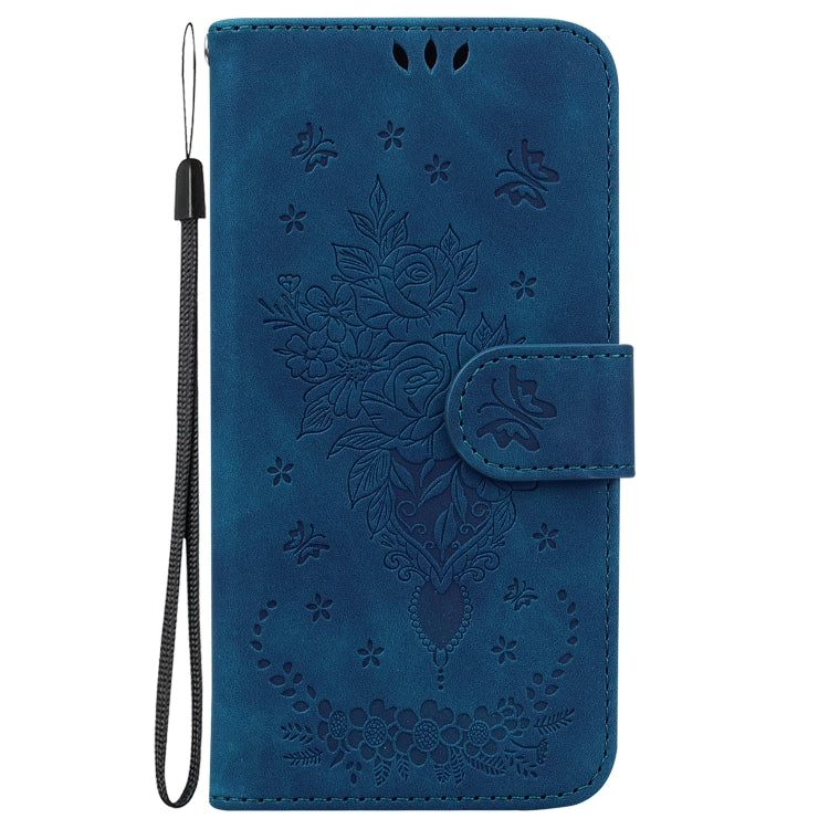 For Honor 90 Lite Butterfly Rose Embossed Leather Phone Case(Blue) - Honor Cases by PMC TechLife | Online Shopping South Africa | PMC TechLife | Buy Now Pay Later Mobicred