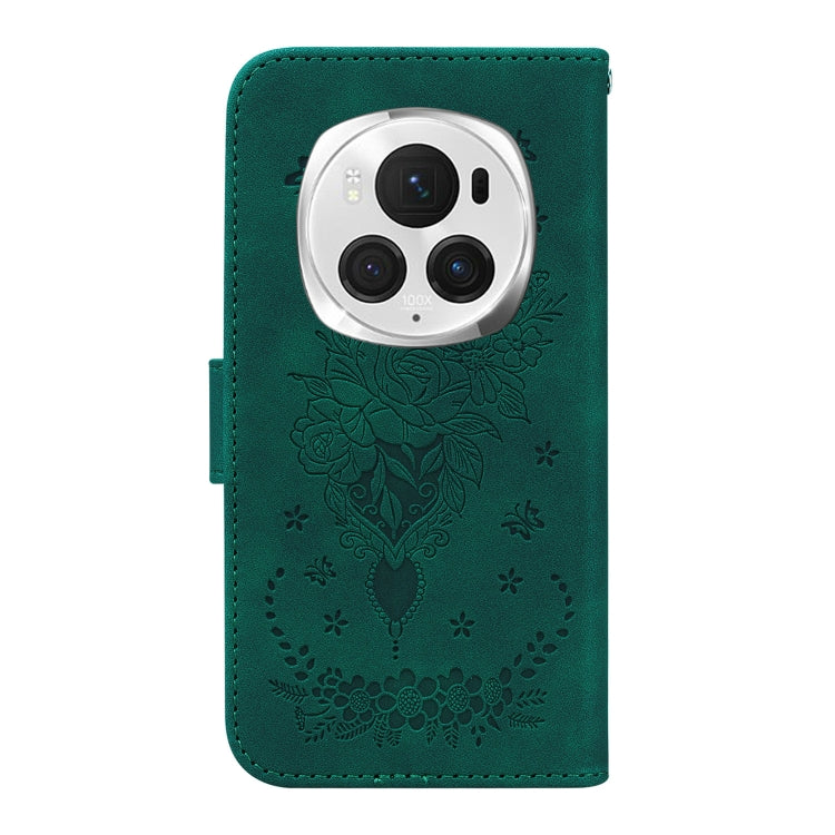 For Honor Magic6 Pro Butterfly Rose Embossed Leather Phone Case(Green) - Honor Cases by PMC Jewellery | Online Shopping South Africa | PMC Jewellery | Buy Now Pay Later Mobicred