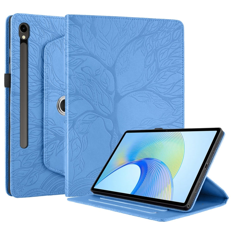 For Samsung Galaxy Tab S9 FE / S9 X510 Tree Life Embossed Rotation Leather Smart Tablet Case(Blue) - Galaxy Tab S9 FE by PMC Jewellery | Online Shopping South Africa | PMC Jewellery | Buy Now Pay Later Mobicred