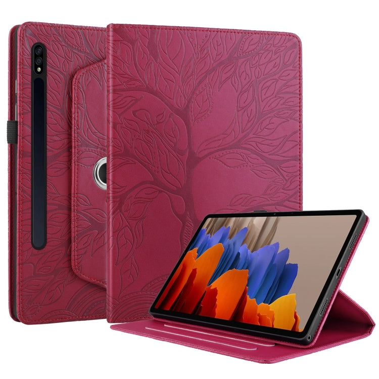 For Samsung Galaxy Tab S10+ / S9+ / S8+ Tree Life Embossed Rotation Leather Tablet Case(Red) - Tab A7 Lite T220 / T225 by PMC Jewellery | Online Shopping South Africa | PMC Jewellery | Buy Now Pay Later Mobicred