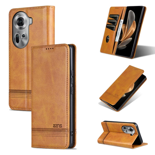 For OPPO Reno11 Global AZNS Magnetic Calf Texture Flip Leather Phone Case(Light Brown) - Reno11 Cases by AZNS | Online Shopping South Africa | PMC Jewellery | Buy Now Pay Later Mobicred