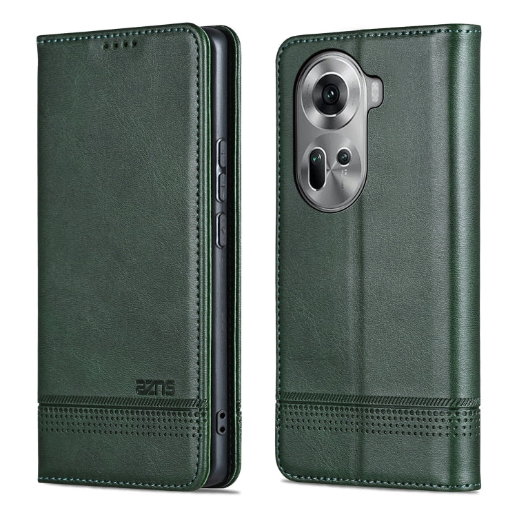 For OPPO Reno11 Global AZNS Magnetic Calf Texture Flip Leather Phone Case(Dark Green) - Reno11 Cases by AZNS | Online Shopping South Africa | PMC Jewellery | Buy Now Pay Later Mobicred