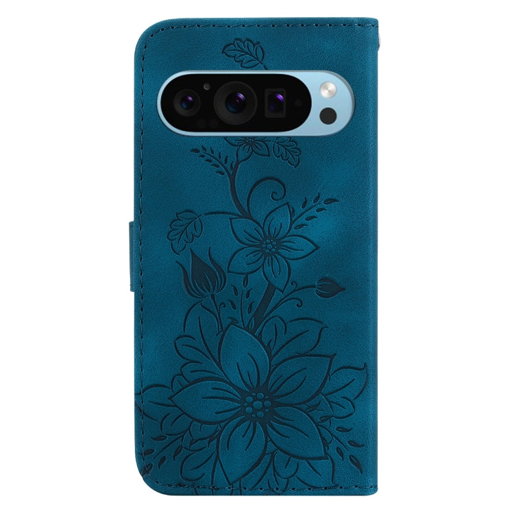 For Google Pixel 9 Pro Lily Embossed Leather Phone Case(Dark Blue) - free shipping - PMC TechLife - Order now!