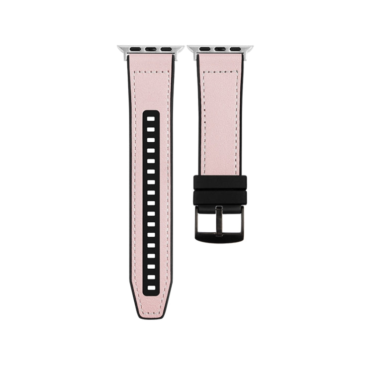 For Apple Watch Series 9 41mm Hybrid Leather Silicone Watch Band(Pink) - Watch Bands by PMC Jewellery | Online Shopping South Africa | PMC Jewellery