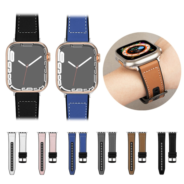 For Apple Watch Ultra 49mm Hybrid Leather Silicone Watch Band(Blue) - Watch Bands by PMC TechLife | Online Shopping South Africa | PMC TechLife | Buy Now Pay Later Mobicred