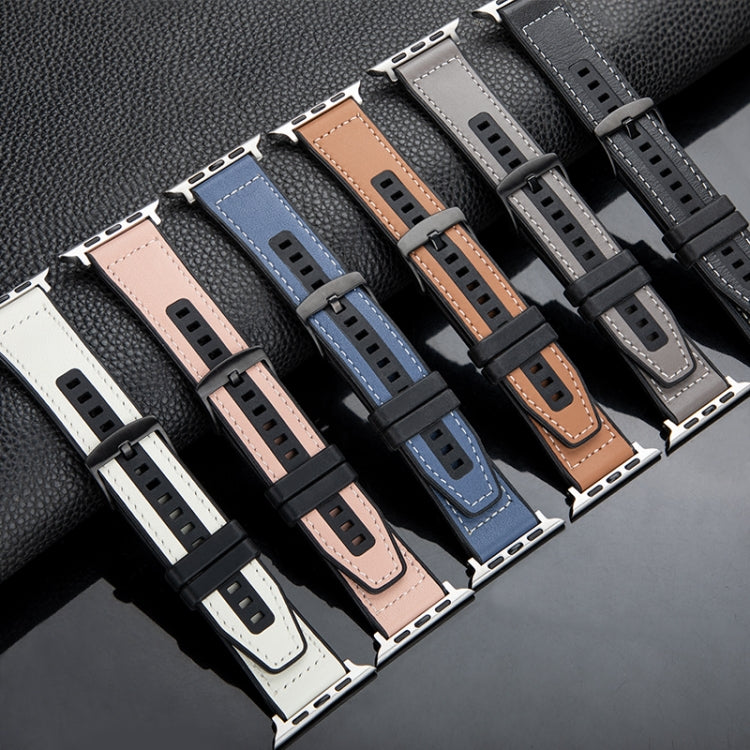 For Apple Watch Series 9 45mm Hybrid Leather Silicone Watch Band(Blue) - Watch Bands by PMC TechLife | Online Shopping South Africa | PMC TechLife