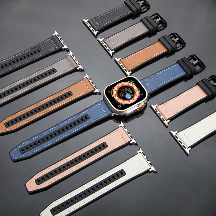 For Apple Watch Ultra 49mm Hybrid Leather Silicone Watch Band(Blue) - Watch Bands by PMC TechLife | Online Shopping South Africa | PMC TechLife | Buy Now Pay Later Mobicred