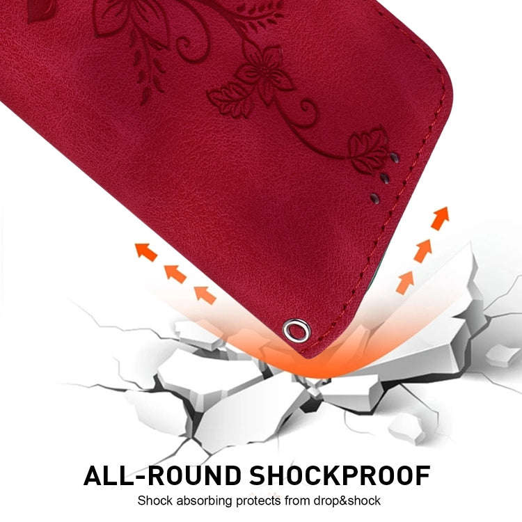 For iPhone 16 Pro Lily Embossed Leather Phone Case(Red) - iPhone 16 Pro Cases by PMC TechLife | Online Shopping South Africa | PMC TechLife | Buy Now Pay Later Mobicred