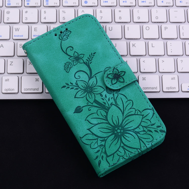 For iPhone 16 Lily Embossed Leather Phone Case(Green) - iPhone 16 Cases by PMC Jewellery | Online Shopping South Africa | PMC Jewellery | Buy Now Pay Later Mobicred