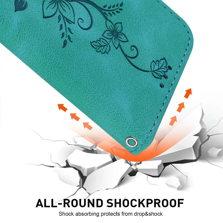 For iPhone 16 Lily Embossed Leather Phone Case(Green) - iPhone 16 Cases by PMC TechLife | Online Shopping South Africa | PMC TechLife | Buy Now Pay Later Mobicred