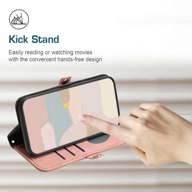 For iPhone 16e Side Buckle Double Fold Hand Strap Leather Phone Case(Pink) - iPhone 16e Cases by PMC TechLife | Online Shopping South Africa | PMC TechLife | Buy Now Pay Later Mobicred