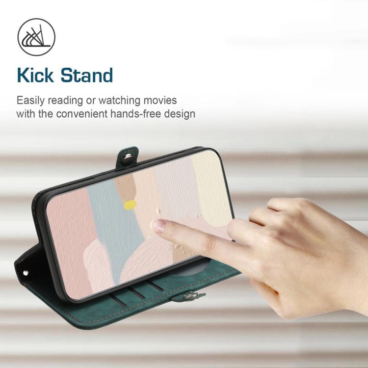 For iPhone 17 Side Buckle Double Fold Hand Strap Leather Phone Case(Dark Green) - free shipping - PMc TechLife - Order now!