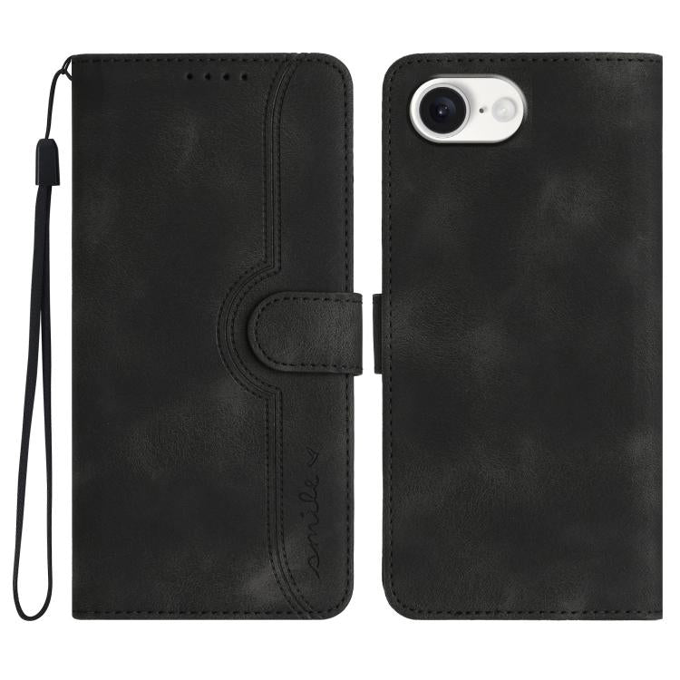 For iPhone 16e Heart Pattern Skin Feel Leather Phone Case(Black) - iPhone 16e Cases by PMC TechLife | Online Shopping South Africa | PMC TechLife | Buy Now Pay Later Mobicred