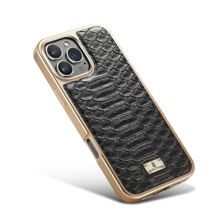 For iPhone 16 Pro Max Fierre Shann Python Texture Electroplating PU Phone Case(Black) - free shipping - PMC Jewellery - Order now!
