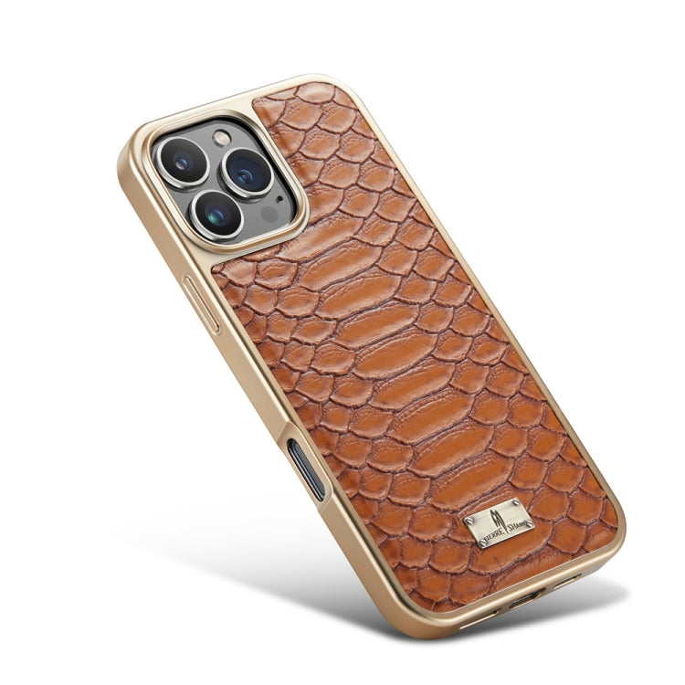 For iPhone 16 Pro Max Fierre Shann Python Texture Electroplating PU Phone Case(Brown) - iPhone 16 Pro Max Cases by FIERRE SHANN | Online Shopping South Africa | PMC Jewellery | Buy Now Pay Later Mobicred