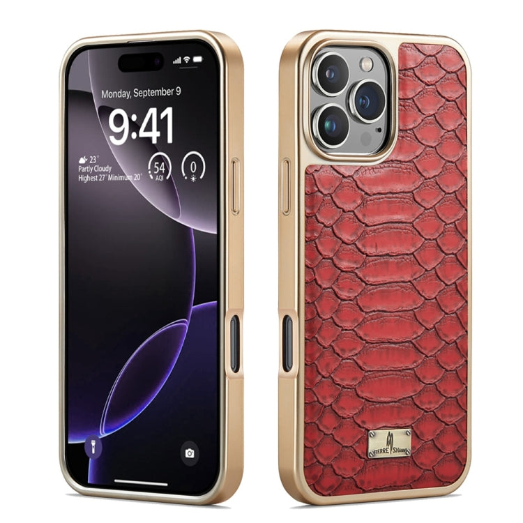 For iPhone 16 Pro Max Fierre Shann Python Texture Electroplating PU Phone Case(Red) - free shipping - PMC Jewellery - Order now!