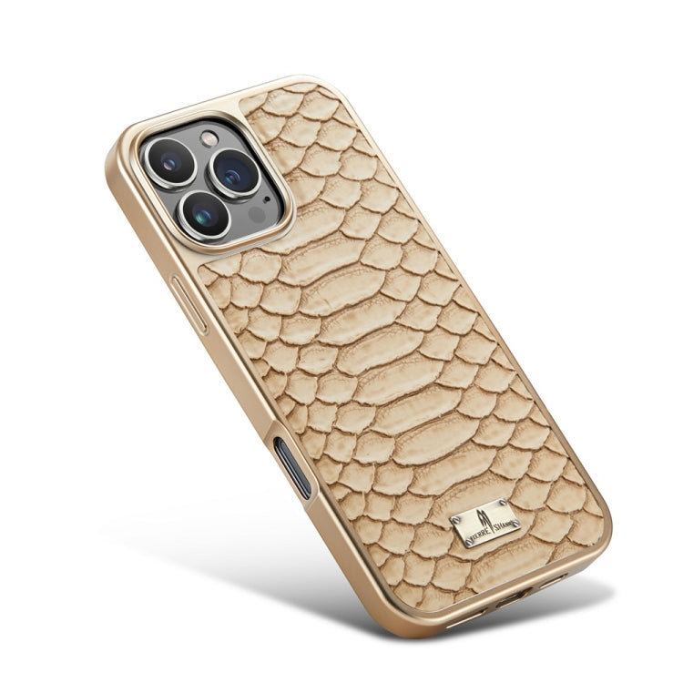 For iPhone 16 Pro Fierre Shann Python Texture Electroplating PU Phone Case(White) - free shipping - PMC Jewellery - Order now!