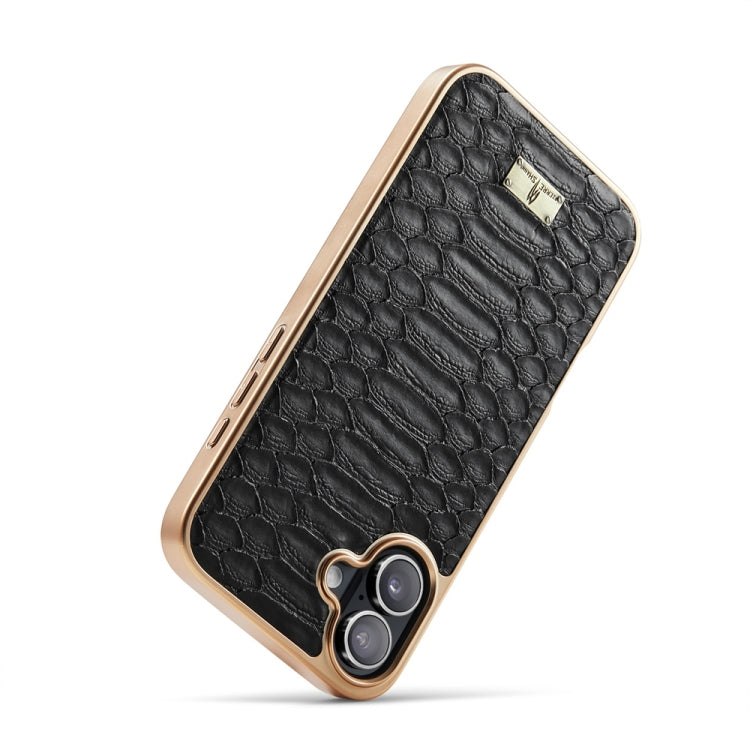 For iPhone 16 Plus Fierre Shann Python Texture Electroplating PU Phone Case(Black) - iPhone 16 Plus Cases by FIERRE SHANN | Online Shopping South Africa | PMC Jewellery | Buy Now Pay Later Mobicred