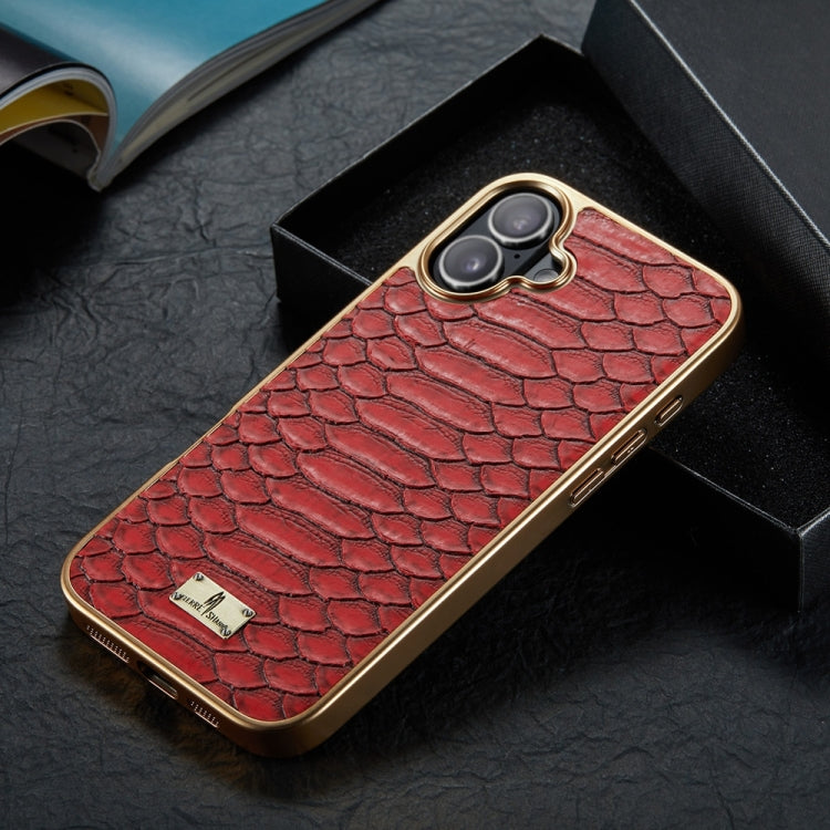 For iPhone 16 Plus Fierre Shann Python Texture Electroplating PU Phone Case(Red) - iPhone 16 Plus Cases by FIERRE SHANN | Online Shopping South Africa | PMC Jewellery | Buy Now Pay Later Mobicred