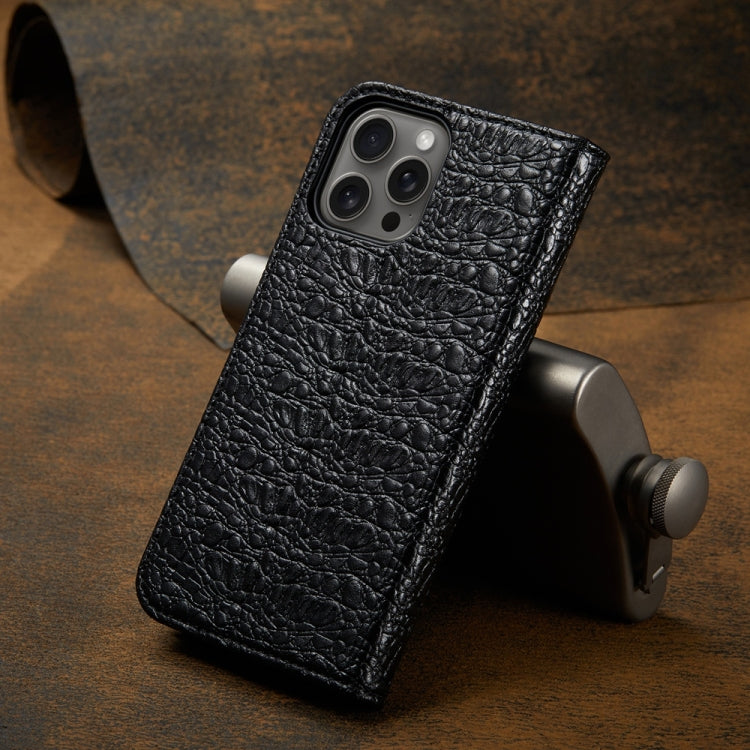 For iPhone 16 Pro Fierre Shann Crocodile Texture Magnetic Genuine Leather Phone Case(Black) - iPhone 16 Pro Cases by FIERRE SHANN | Online Shopping South Africa | PMC Jewellery | Buy Now Pay Later Mobicred