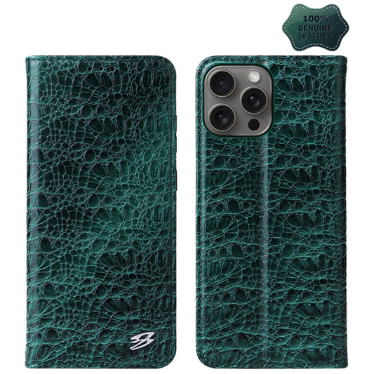 For iPhone 16 Pro Fierre Shann Crocodile Texture Magnetic Genuine Leather Phone Case(Green) - iPhone 16 Pro Cases by FIERRE SHANN | Online Shopping South Africa | PMC Jewellery | Buy Now Pay Later Mobicred