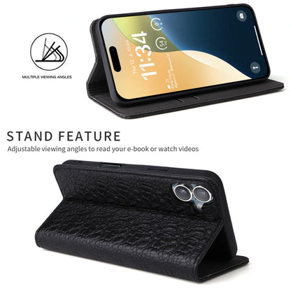 For iPhone 16 Fierre Shann Crocodile Texture Magnetic Genuine Leather Phone Case(Black) - iPhone 16 Cases by FIERRE SHANN | Online Shopping South Africa | PMC Jewellery | Buy Now Pay Later Mobicred