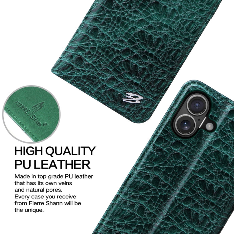 For iPhone 16 Fierre Shann Crocodile Texture Magnetic Genuine Leather Phone Case(Green) - free shipping - PMC Jewellery - Order now!