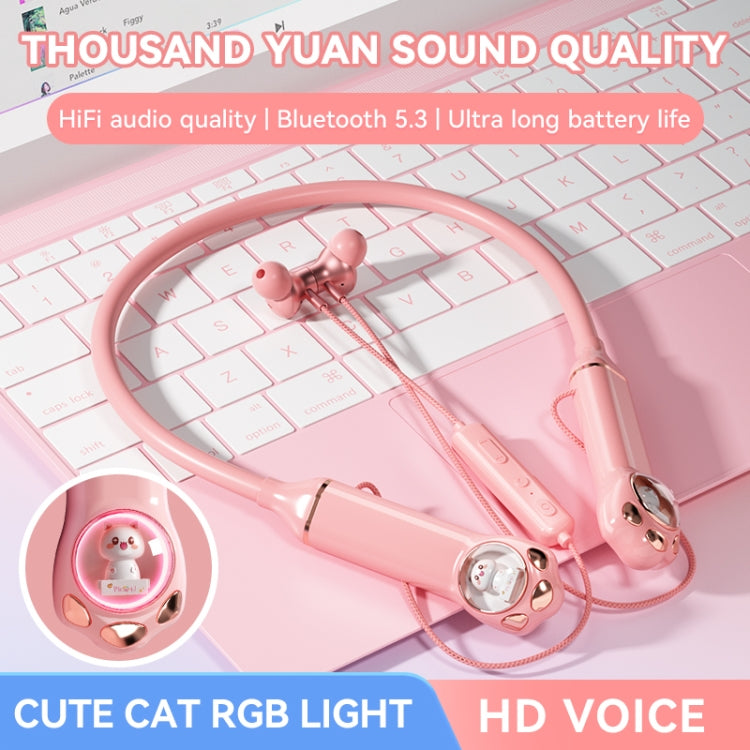 K1692 Meow Planet Neck-mounted Noise Reduction Sports Bluetooth Earphones(Pink) - Neck-mounted Earphone by PMC Jewellery | Online Shopping South Africa | PMC Jewellery | Buy Now Pay Later Mobicred